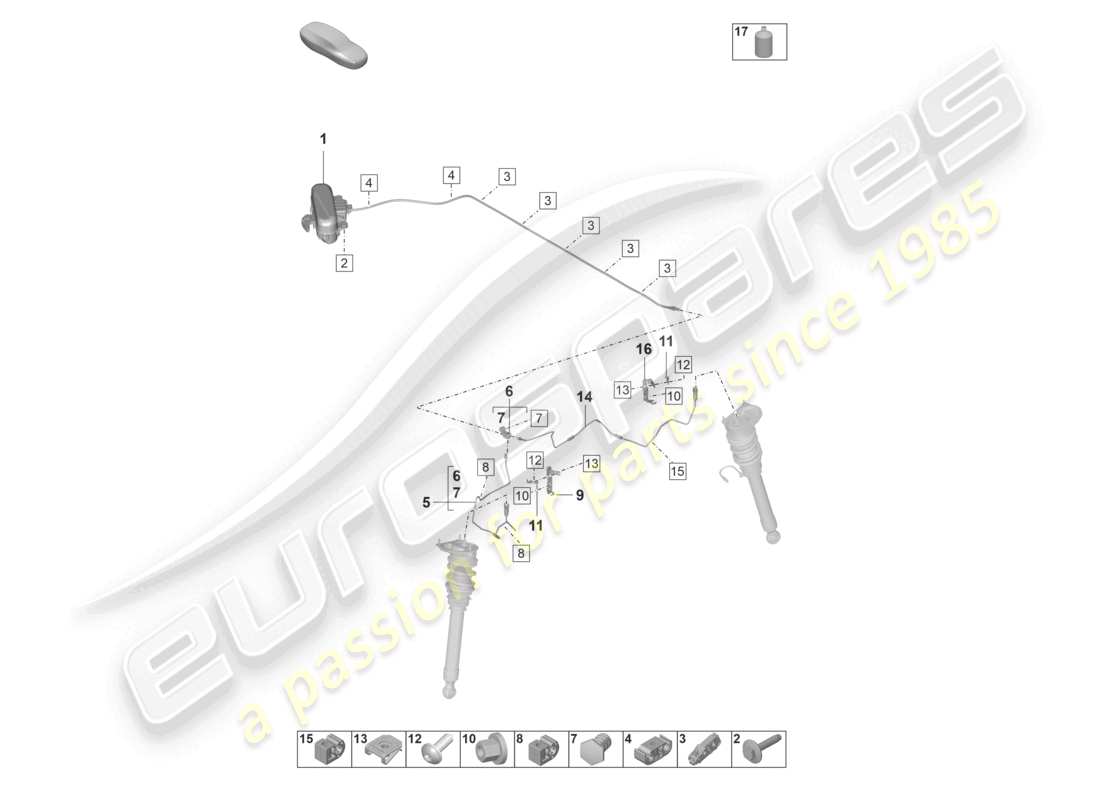 porsche 2022 (992-1 gt3/rs/st) adaptive suspension hydraulic line part diagram