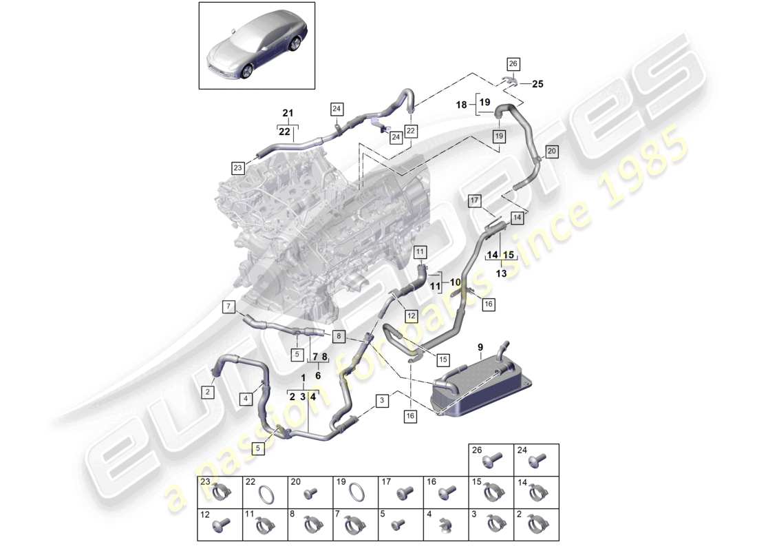porsche 2021 (panamera 971-1) coolant cooling system for vehicles with hybrid drive part diagram