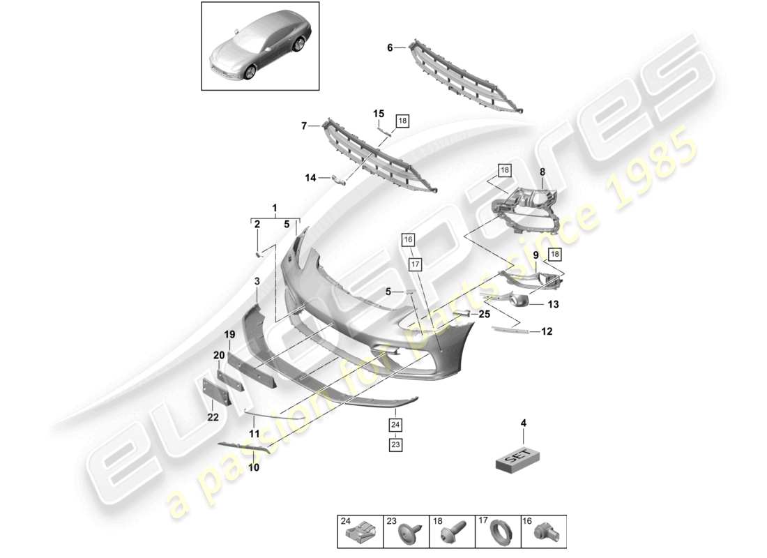 porsche 2021 (panamera 971-1) bumper front gts parts diagram