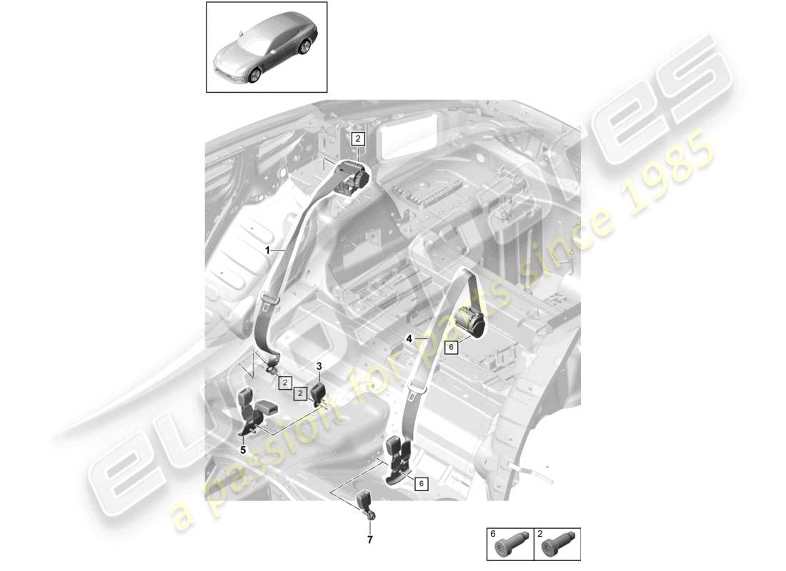 porsche 2021 (panamera 971-1) seat belt with rear belt tensioner unit part diagram