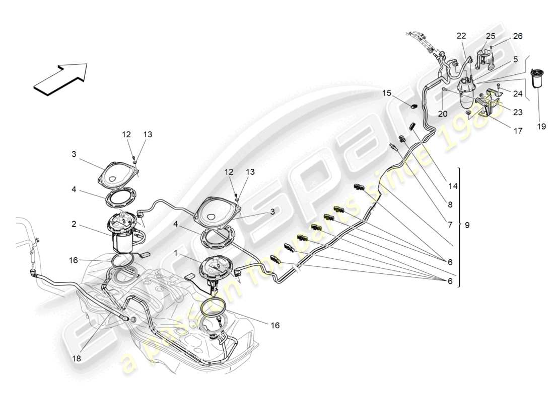 maserati levante (2019) fuel pumps and connection lines part diagram