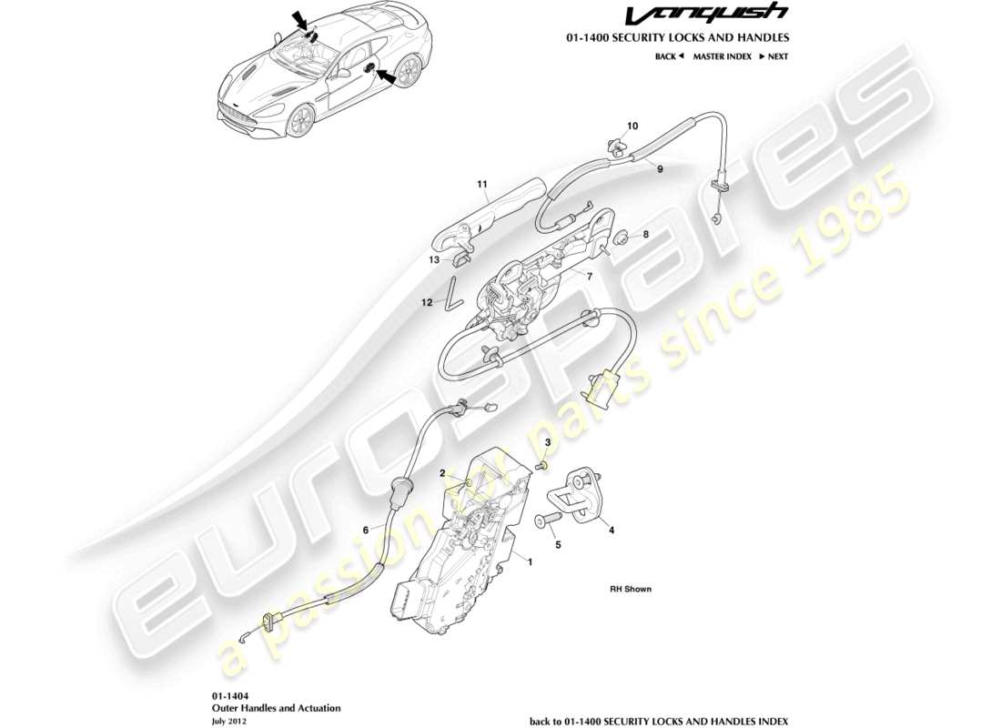 aston martin vanquish (2015) outer handles & actuation part diagram