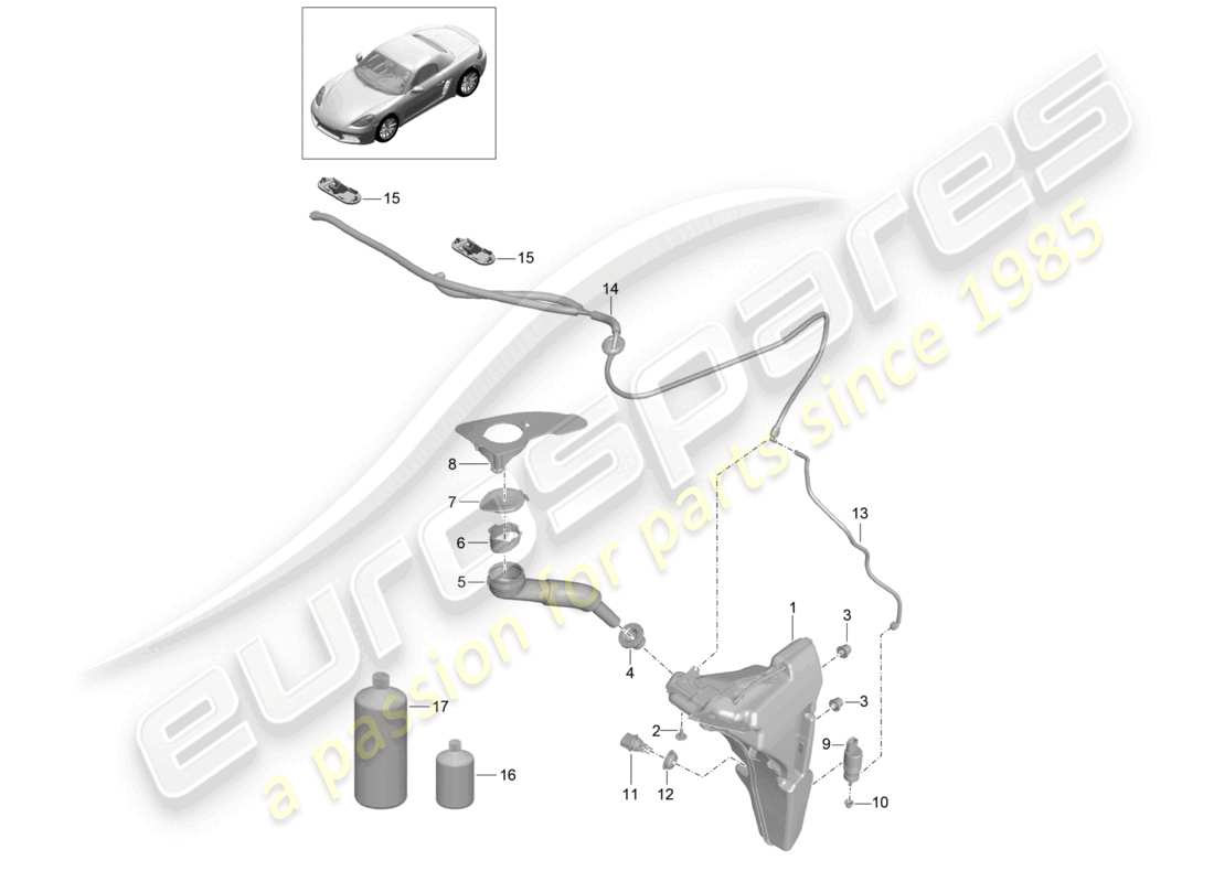 porsche 2024 (718 boxster) windscreen washer system part diagram