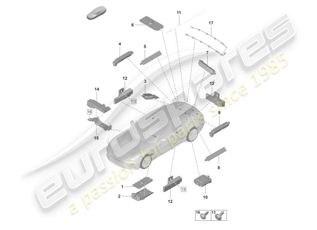 porsche 2021 (panamera 971-2) aerial rear aerial amplifier aerial for access and start authorisation (kessy) part diagram