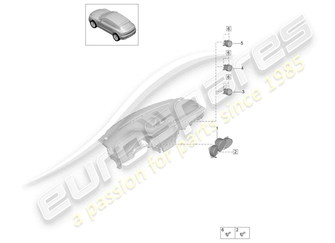 porsche 2021 (macan) combi-instrument dial black silver black/silver stopwatch compass part diagram