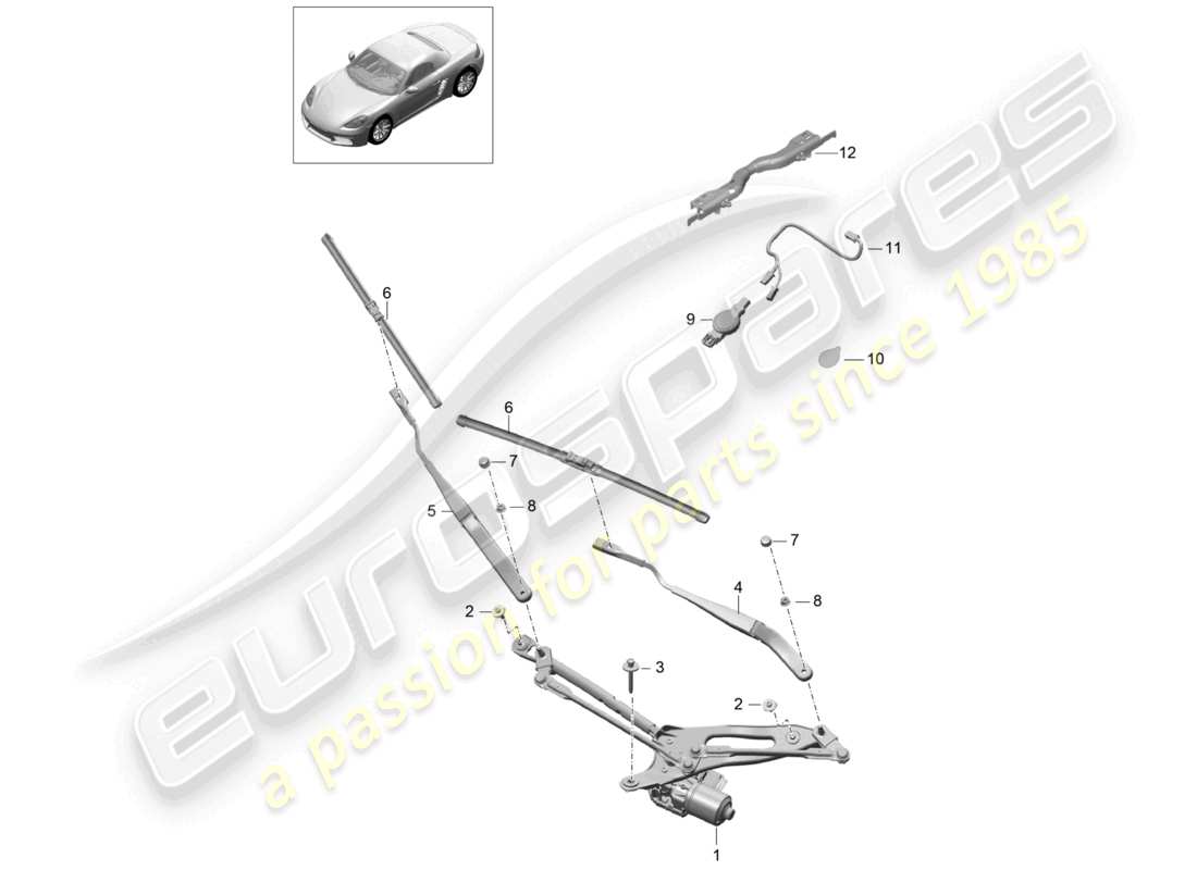 porsche 2025 (718 boxster) windscreen wiper system, compl rain sensor part diagram