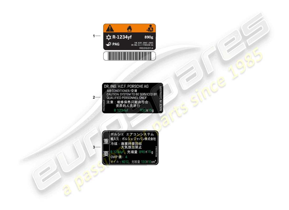 porsche 2026 (992-2) sticker for air conditioner part diagram