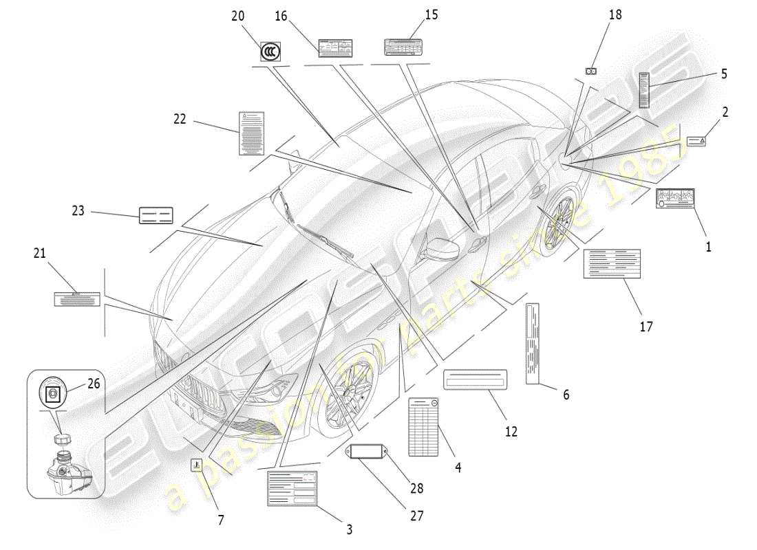 maserati ghibli (2019) stickers and labels part diagram