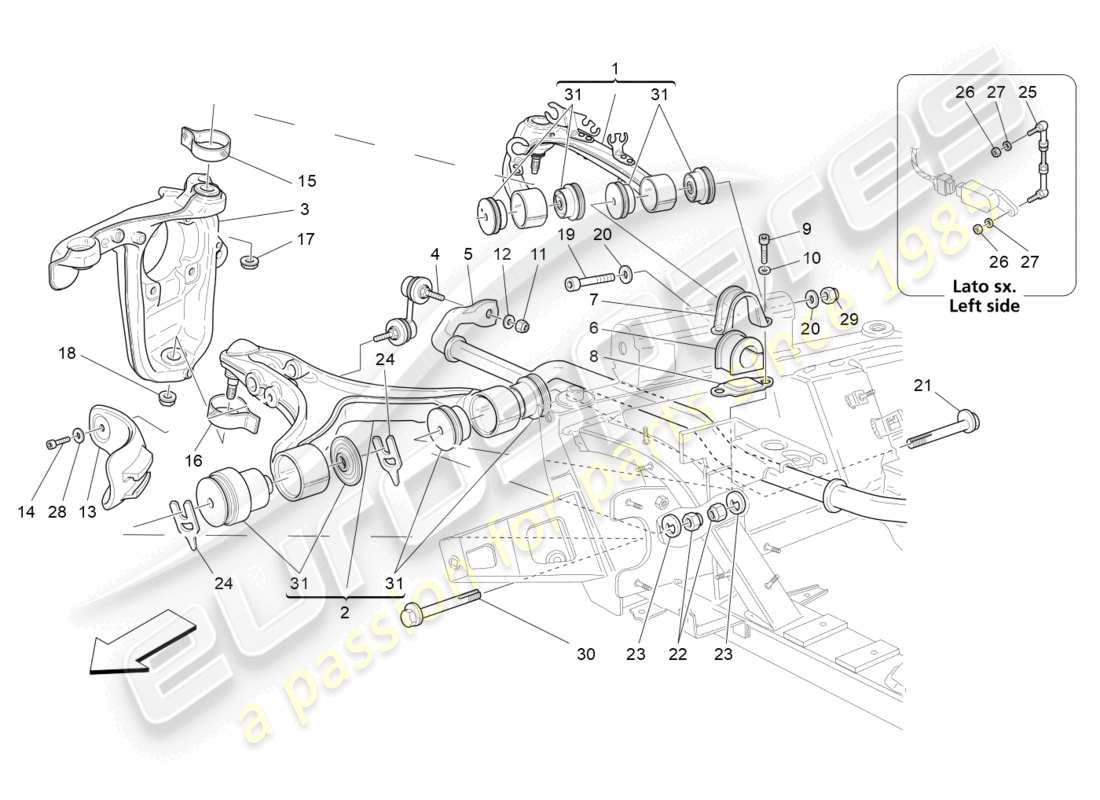 maserati granturismo mc stradale (2012) front suspension part diagram