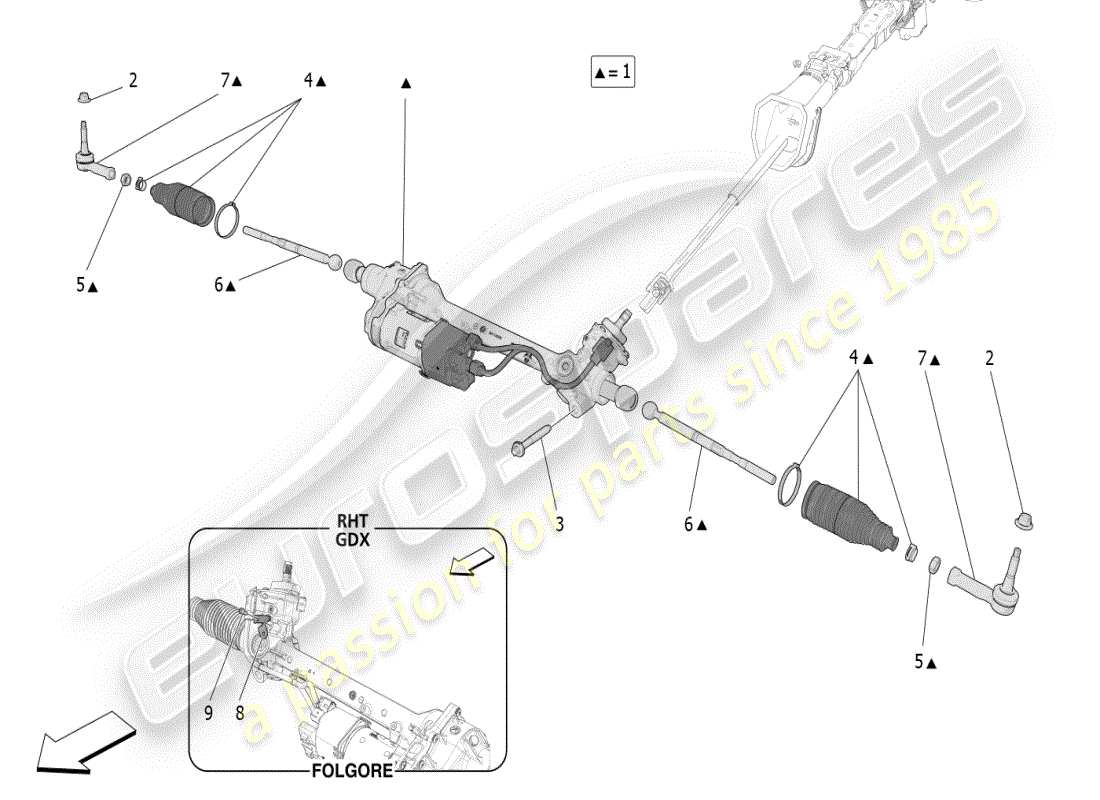 maserati grecale modena (2023) complete steering rack unit part diagram