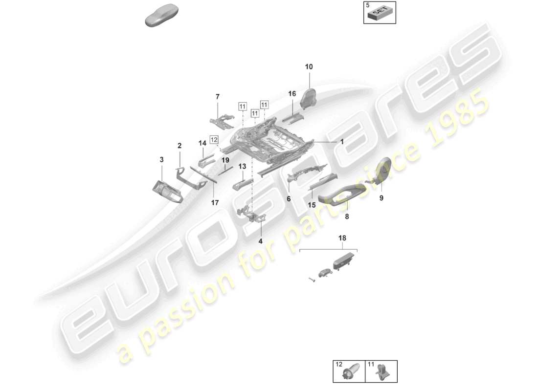 porsche 2023 (taycan 9j1-1) seat frame accessories sundry comfort seat sports seat part diagram