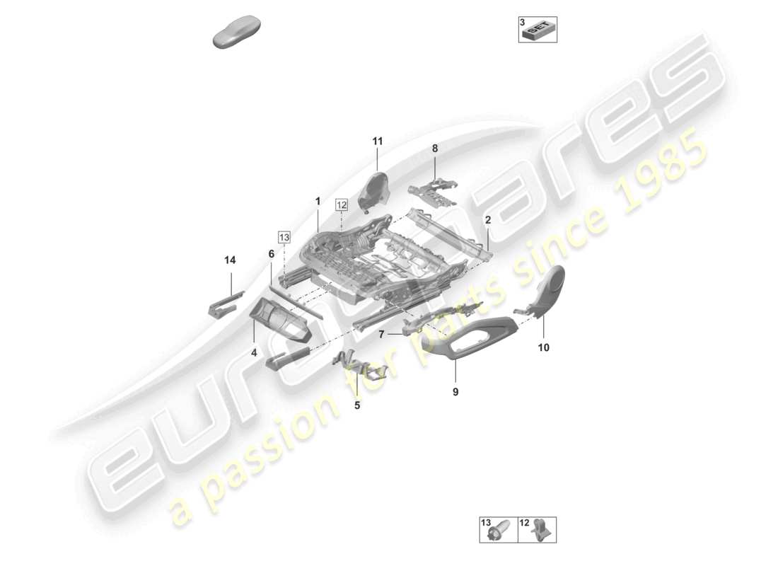 porsche 2022 (992-1 gt3/rs/st) seat frame accessories sundry part diagram