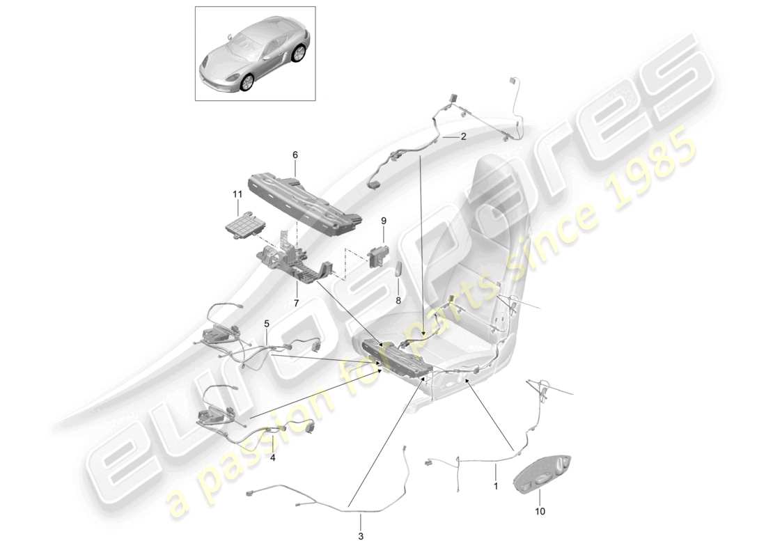 porsche 2023 (718 cayman) wiring looms switch control unit electric motor sports seat part diagram