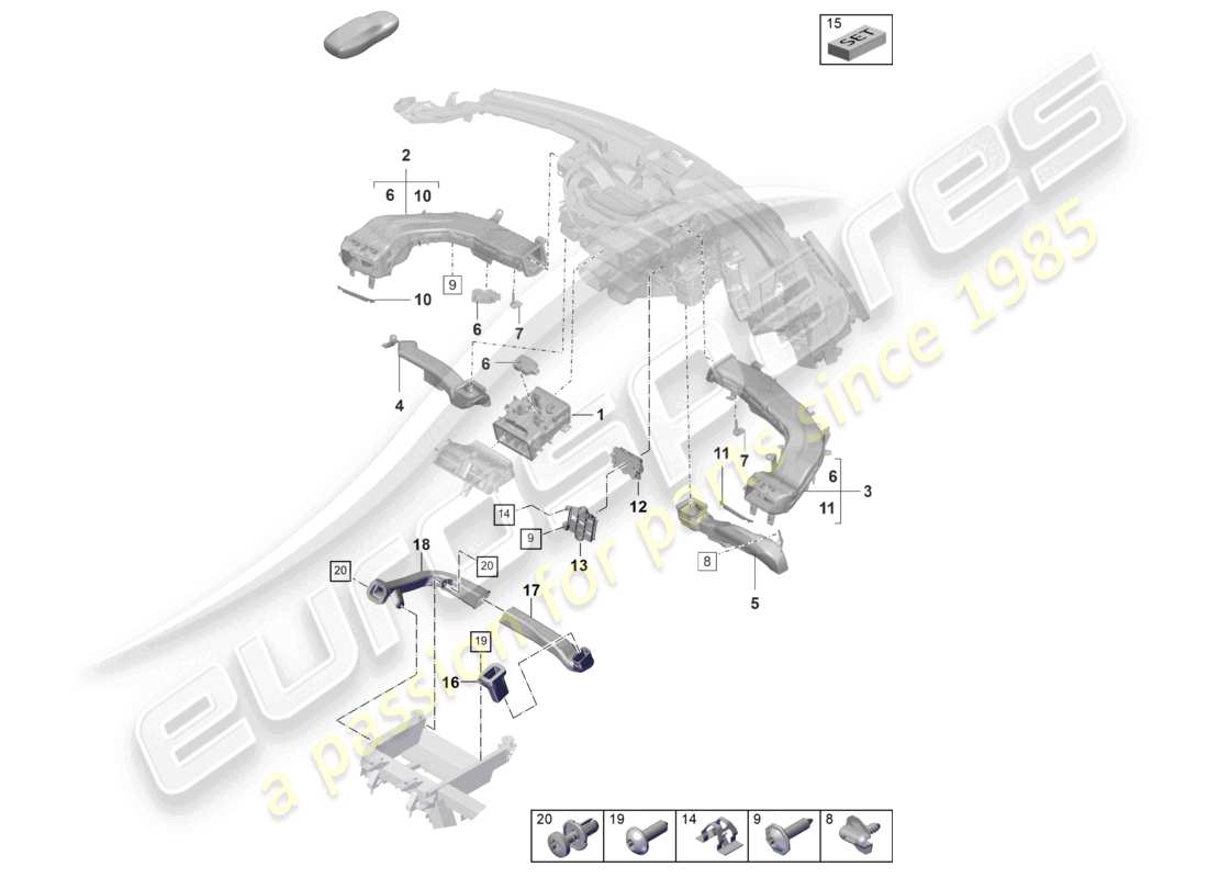 porsche 2022 (taycan 9j1-1) air guide dashboard part diagram