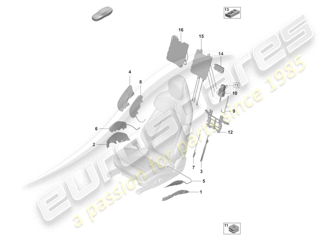 porsche 2022 (taycan 9j1-1) pneumatic components for seat for vehicles with electric 14-way seat adjustment for models with electrically adjustable 18-way seats part diagram