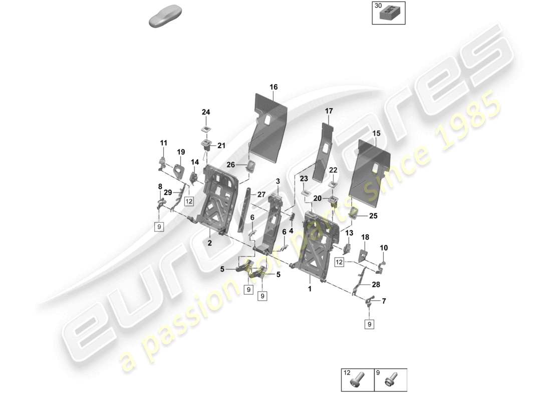 porsche 2025 (taycan 9j1-2) backrest frame comfort seat part diagram