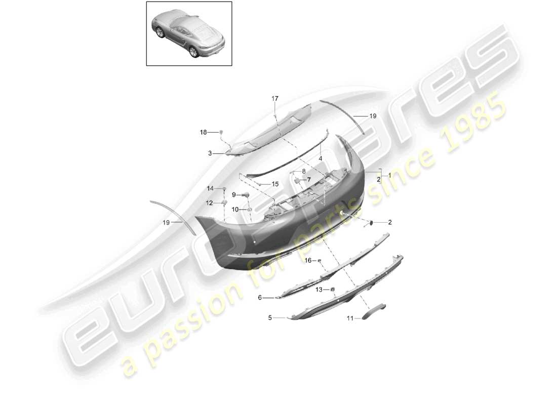 porsche 2023 (718 cayman) bumper rear part diagram