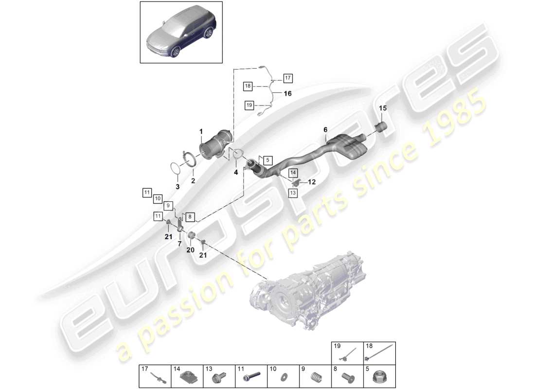 porsche 2022 (cayenne e3 9ya/9yb) exhaust system catalytic converter lambda probe part diagram