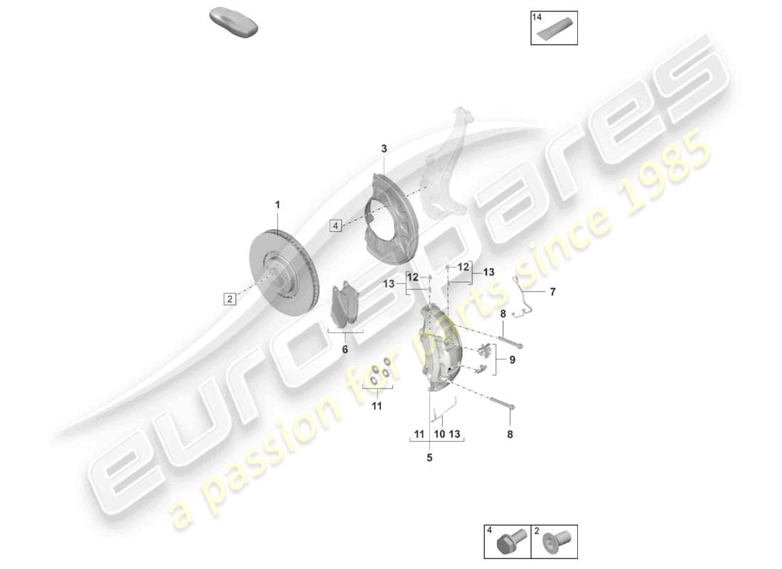 porsche 2020 (taycan 9j1-1) disc brake 19 front axle white/black d - mj 2021>> part diagram