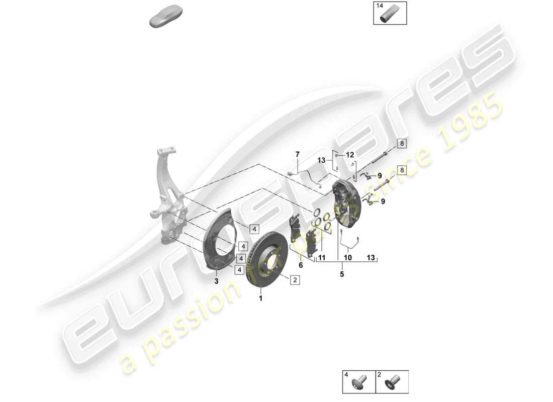 porsche 2025 (macan-e) disc brake front axle parts diagram