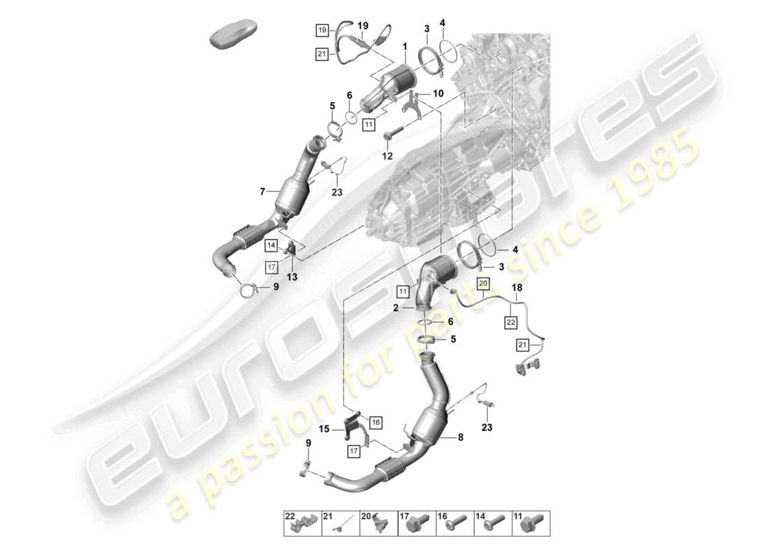 porsche 2024 (panamera 971-2) exhaust system catalytic converter petrol particulate filter lambda probe part diagram