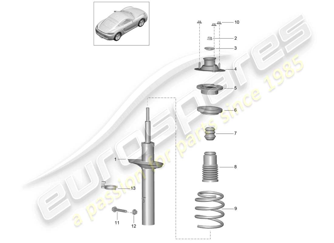 porsche 2021 (718 cayman) shock absorbers coil spring part diagram