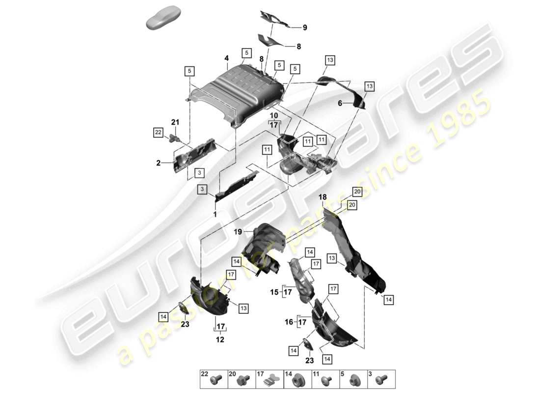 porsche 2022 (panamera 971-2) exhaust system heat insulation air guide channel for vehicles with a petrol particulate filter part diagram