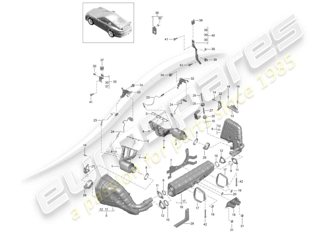porsche 2021 (991-2 r/gt3/rs) exhaust system gt3 part diagram