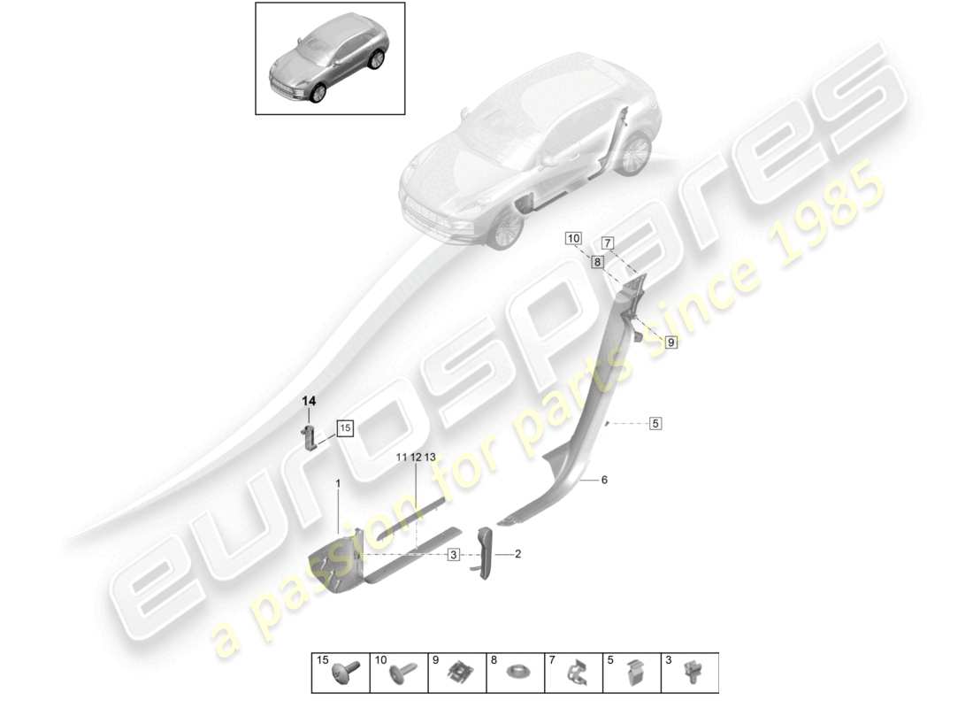 porsche 2021 (macan) sill trim strip lower sill inner accessories part diagram