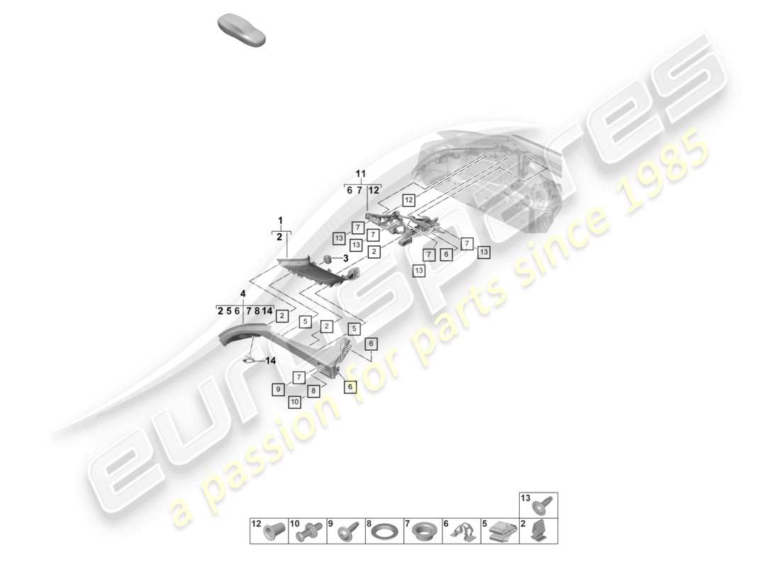 porsche 2021 (panamera 971-2) d-pillar trim side luggage compartment part diagram