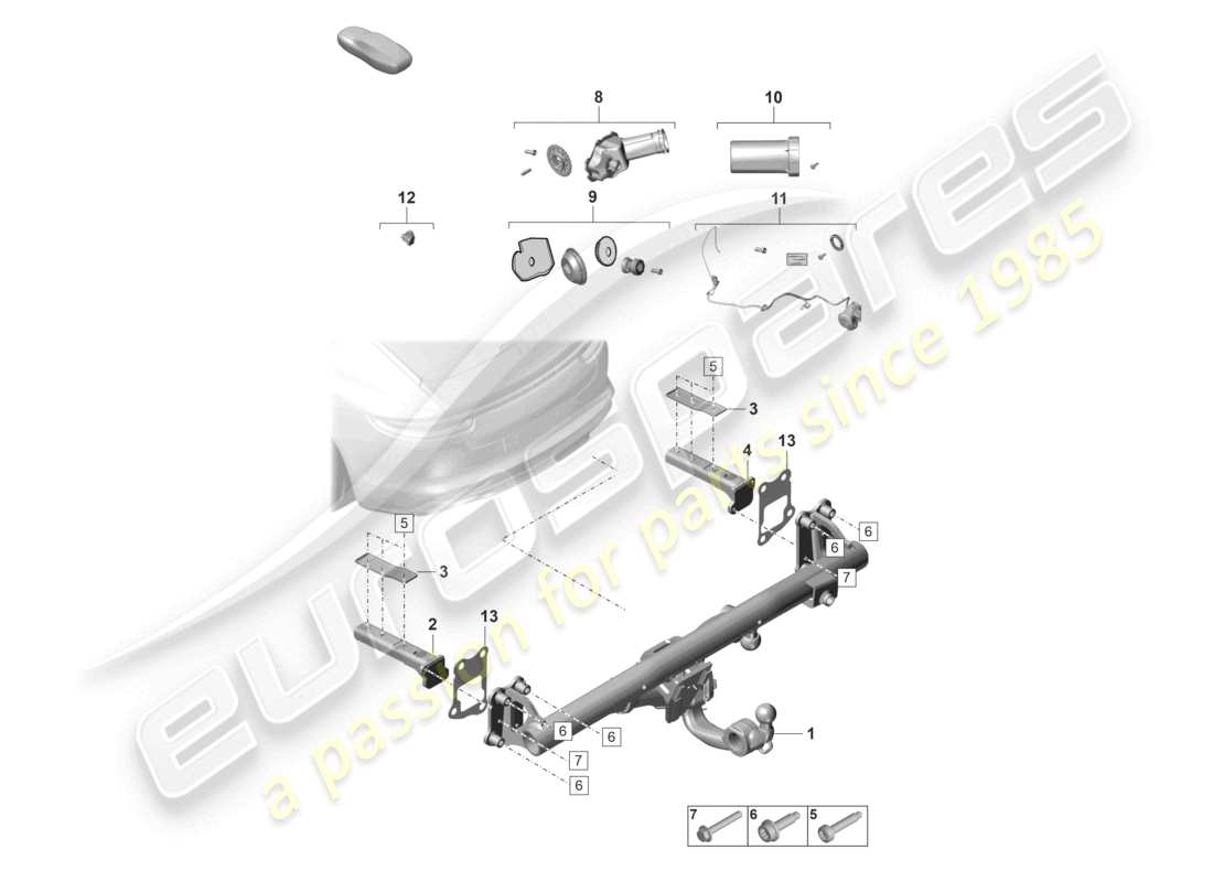 porsche 2021 (panamera 971-2) tow hitch part diagram