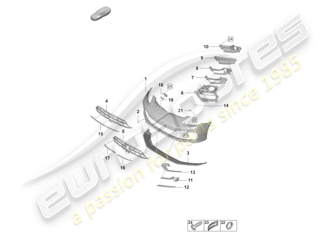 porsche 2023 (panamera 971-2) bumper front sport design package (carbon version) part diagram
