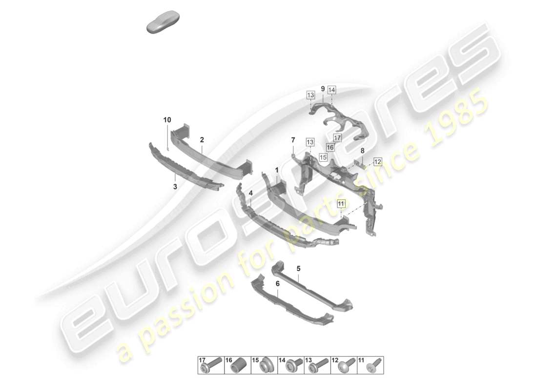 porsche 2022 (panamera 971-2) bumper carrier front and mounting bracket part diagram