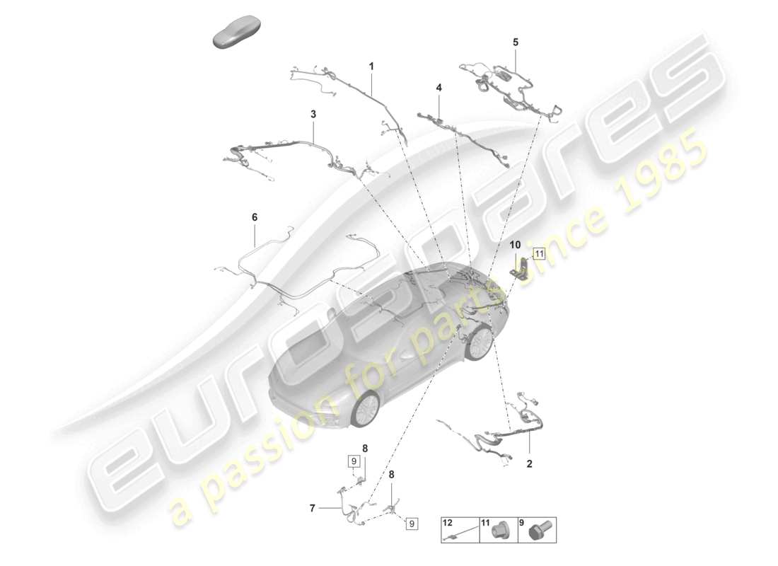 porsche 2024 (panamera 971-2) wiring looms bumper rear roof trim rear lid anti-locking brake syst. -abs- brake pad wear display rear axle footboard part diagram