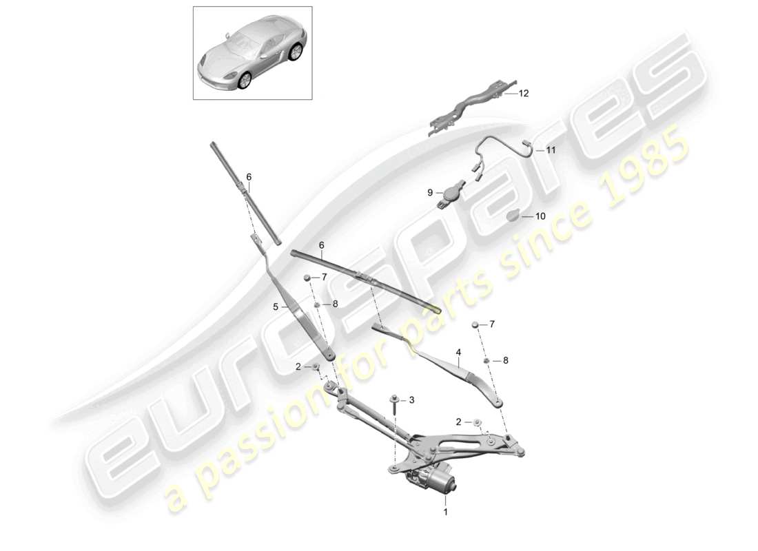 porsche 2021 (718 cayman) windscreen wiper system, compl rain sensor part diagram