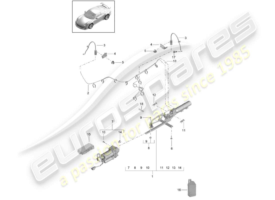 porsche 2021 (991-2 r/gt3/rs) adaptive suspension front axle d >>- mj 2017 part diagram