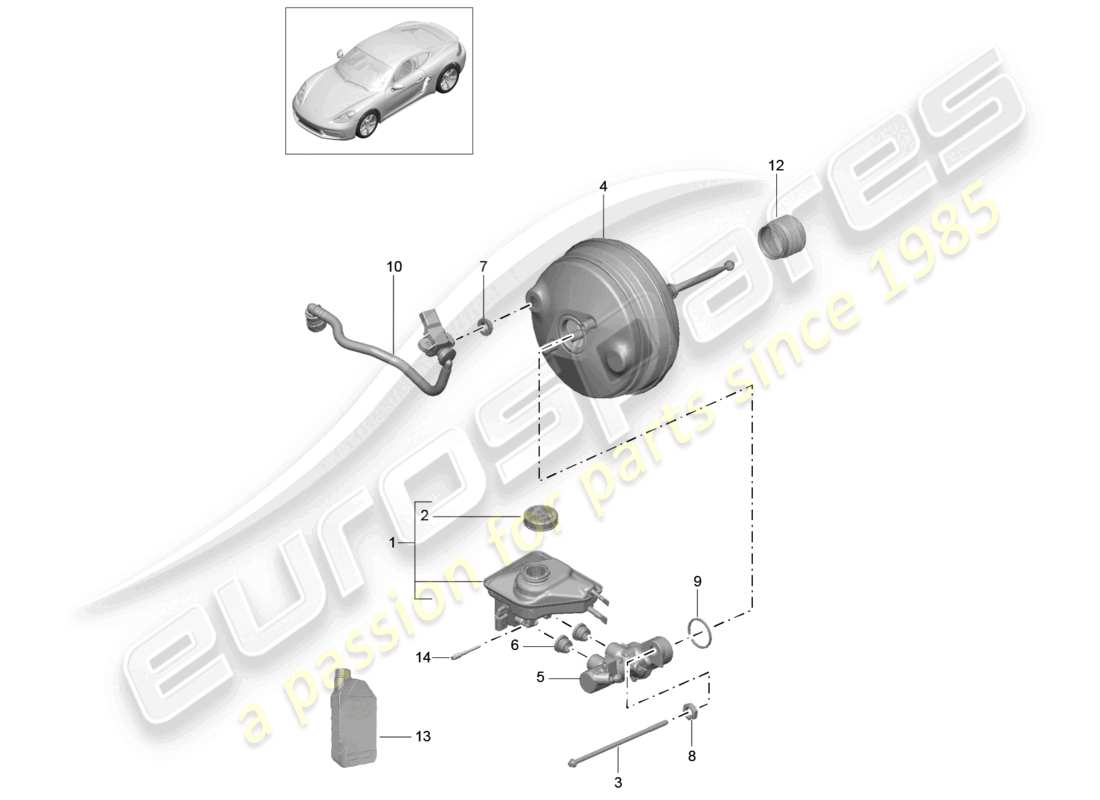 porsche 2021 (718 cayman) brake master cylinder brake servo part diagram