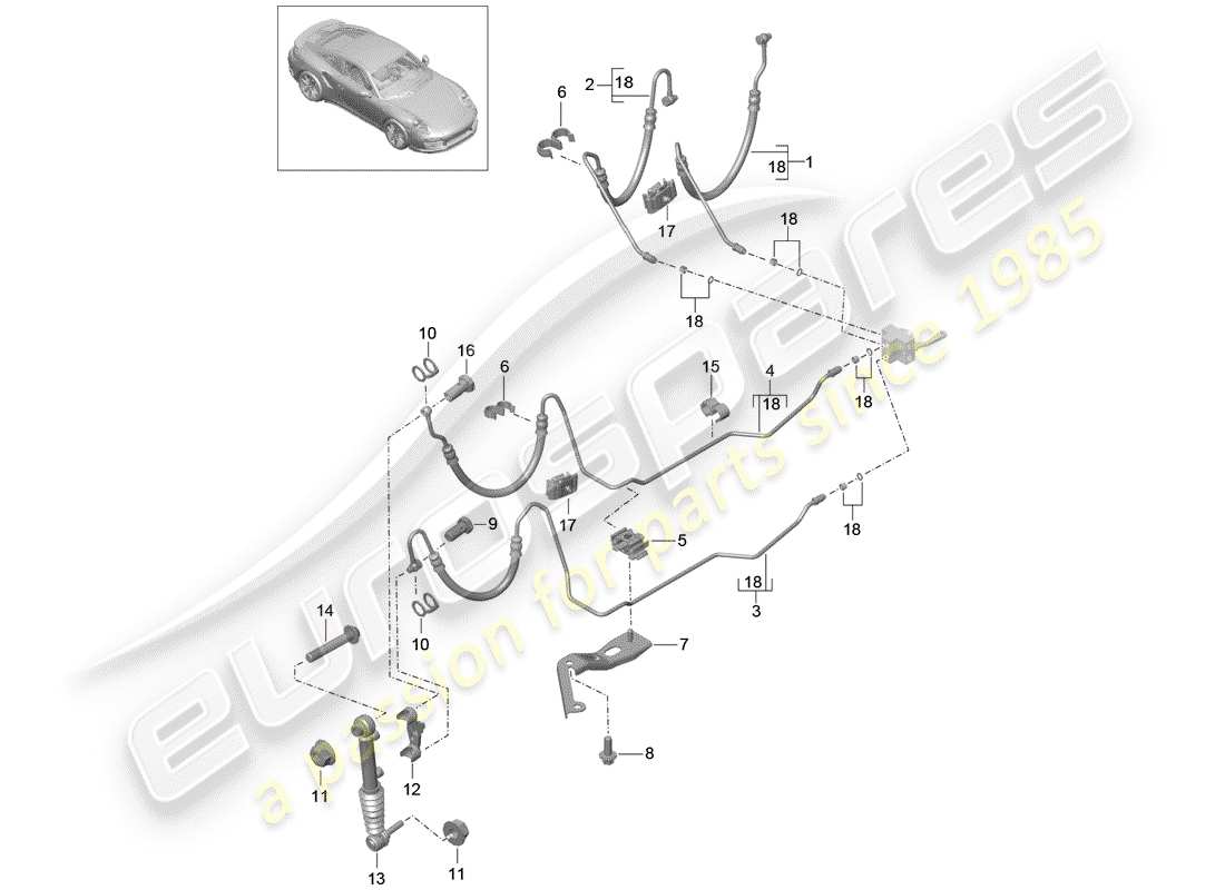 porsche 2018 (991-2 turbo) hydraulic line part diagram