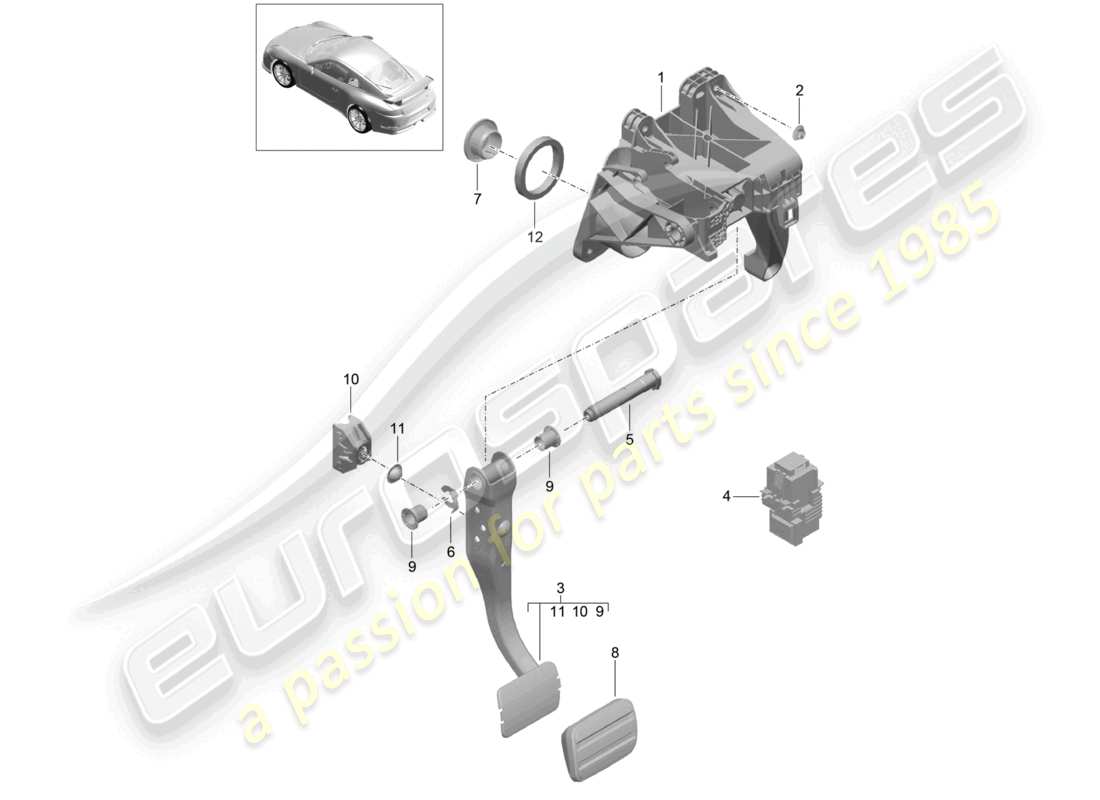 porsche 2021 (991-2 r/gt3/rs) brake and accel. lever mech. d >>- mj 2017 part diagram