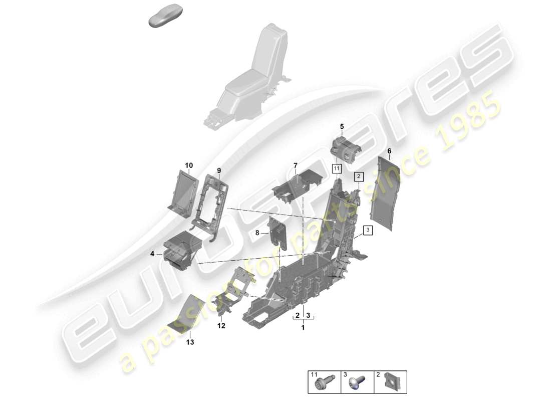 porsche 2025 (panamera 976) centre console rear business part diagram
