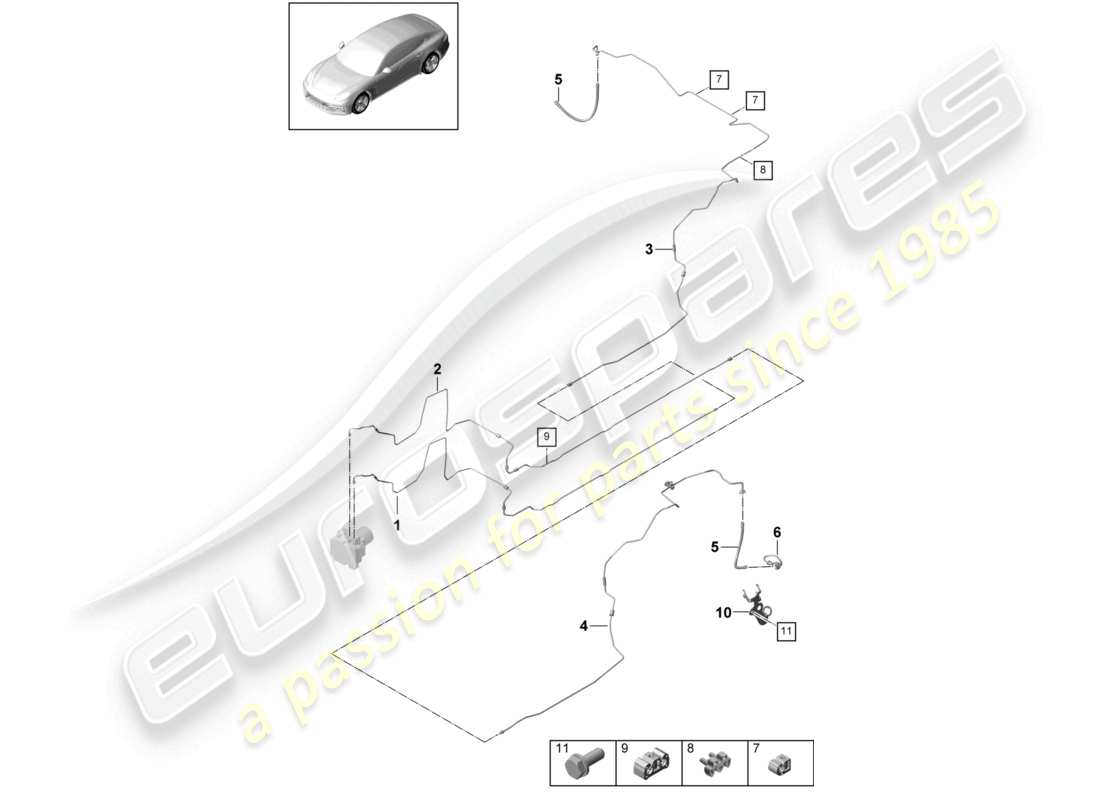 porsche 2021 (panamera 971-1) brake line underbody and rear axle parts diagram