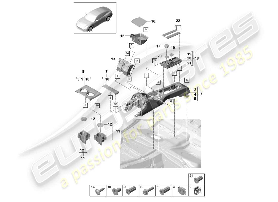 porsche 2021 (panamera 971-1) centre console rear part diagram