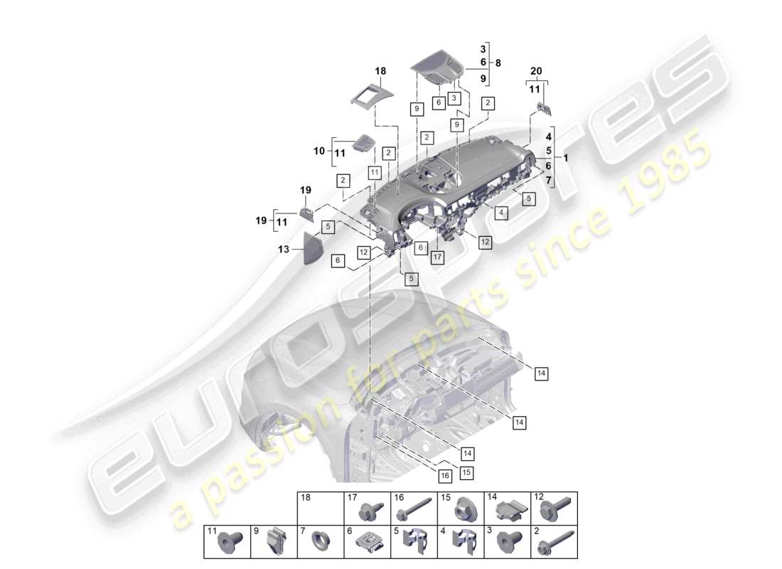 porsche 2023 (cayenne e3 pa) instrument panel trim upper and accessories part diagram