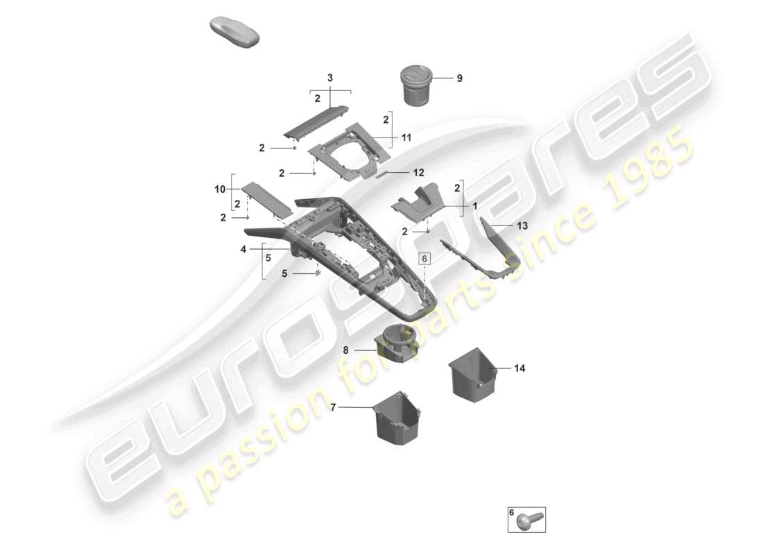 porsche 2021 (992-1 gt3/rs/st) centre console accessories part diagram
