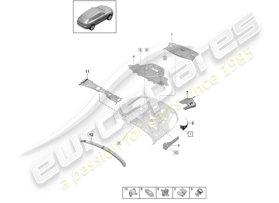 porsche 2021 (macan) damping for engine compartment part diagram