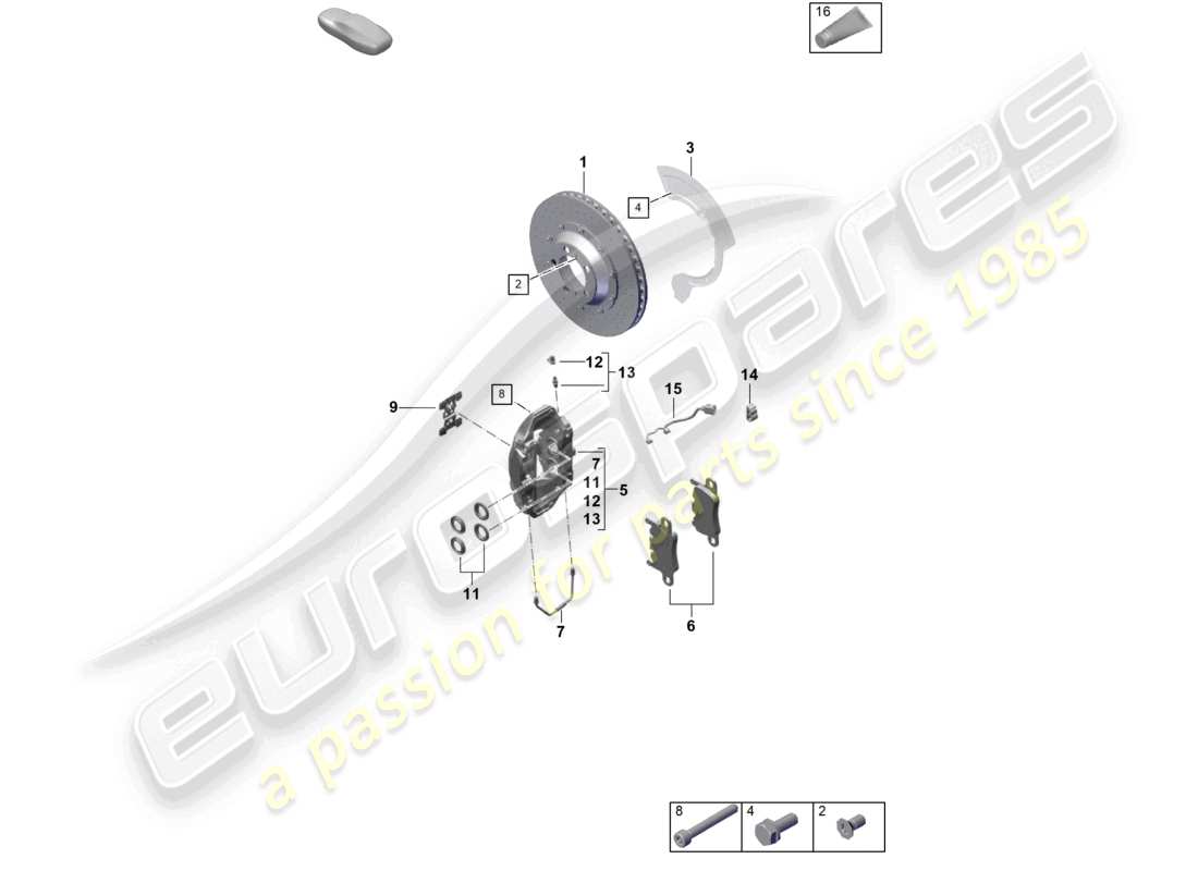 porsche 2021 (718 cayman gt4) disc brake rear axle parts diagram