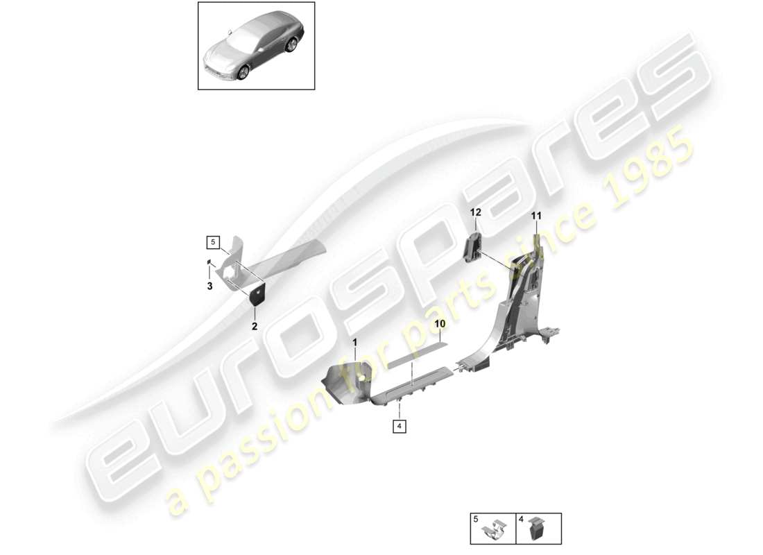 porsche 2021 (panamera 971-1) tread trim front parts diagram
