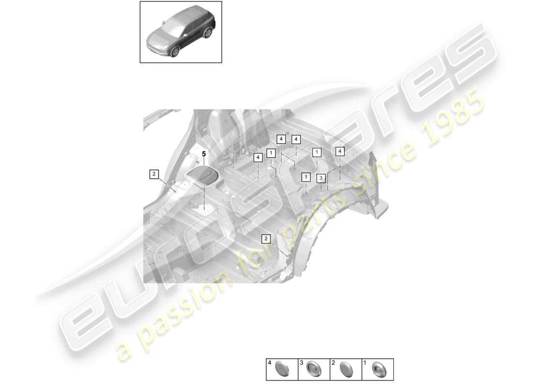 porsche 2023 (cayenne e3 pa) bungs inner underbody rear part diagram