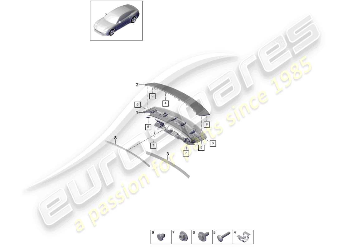 porsche 2021 (panamera 971-1) rear spoiler parts diagram