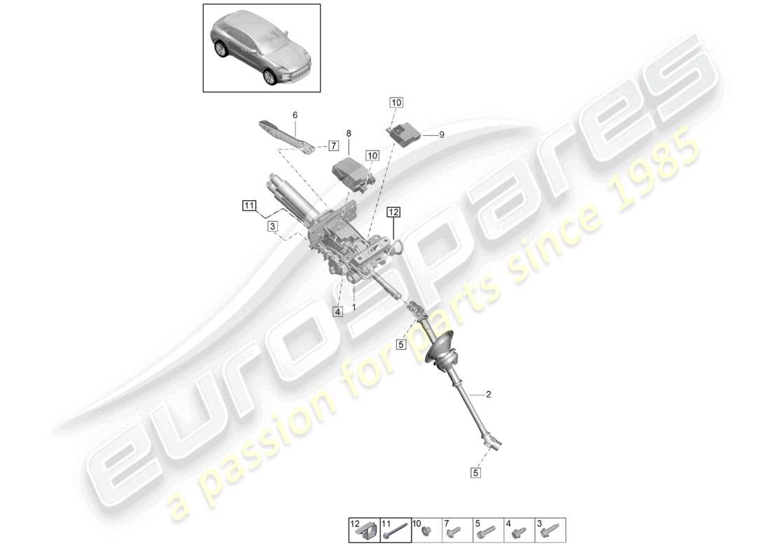 porsche 2021 (macan) steering column intermediate steering shaft part diagram